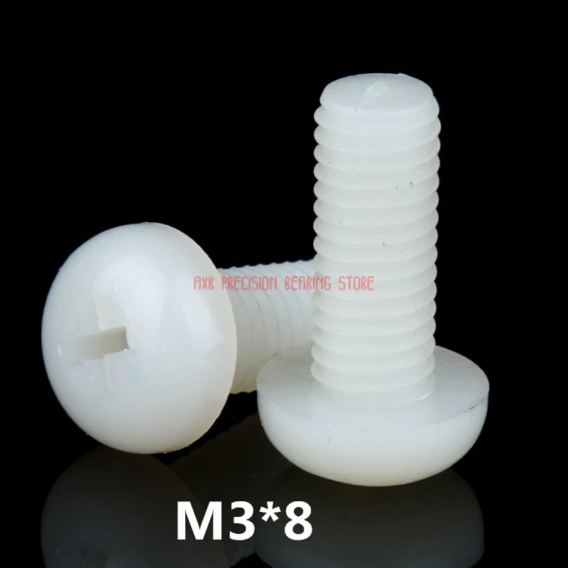 

Drywall Parafuso M3x8 Din7985 Nylon Pan White Plastic 100pcs M3*8 Head Phillips Screw Cross Recessed Raised Cheese Screws
