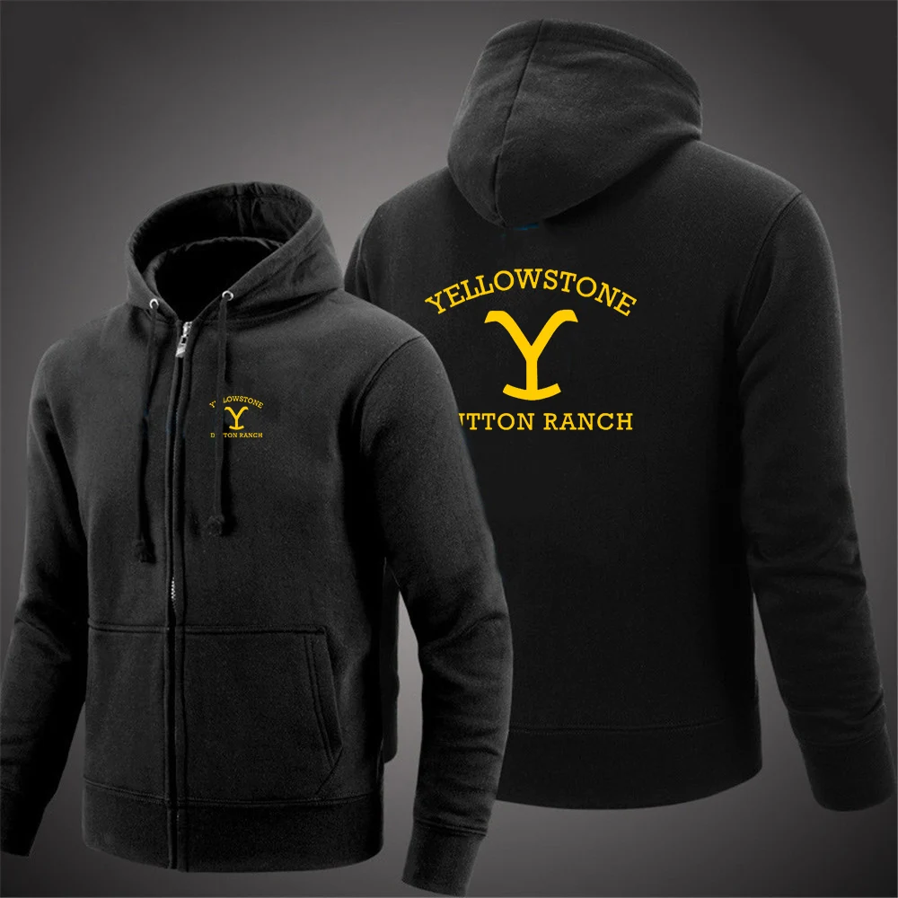 2024 Yellowstone Dutton Ranch Movie Logo Print Solid Color Loose Casual Hoodies Spring Autumn Men's Zip Long Sleeve Sports Coats