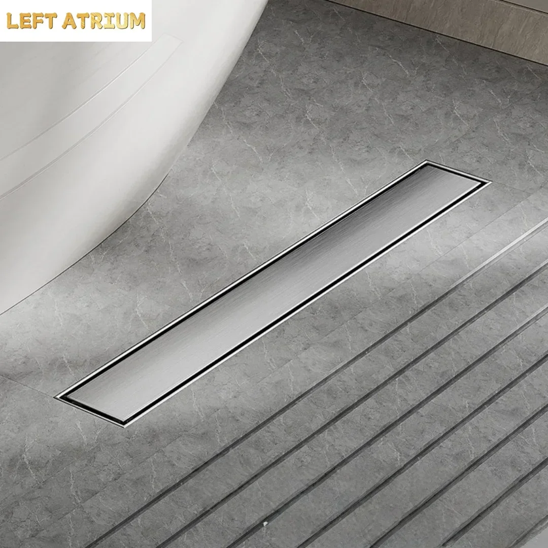 Brushed Gold Concealed Floor Drain 20cm-60cm Nickel SUS304 Shower Floor Drain Black Bathroom Deodorant Floor Drain Strainer