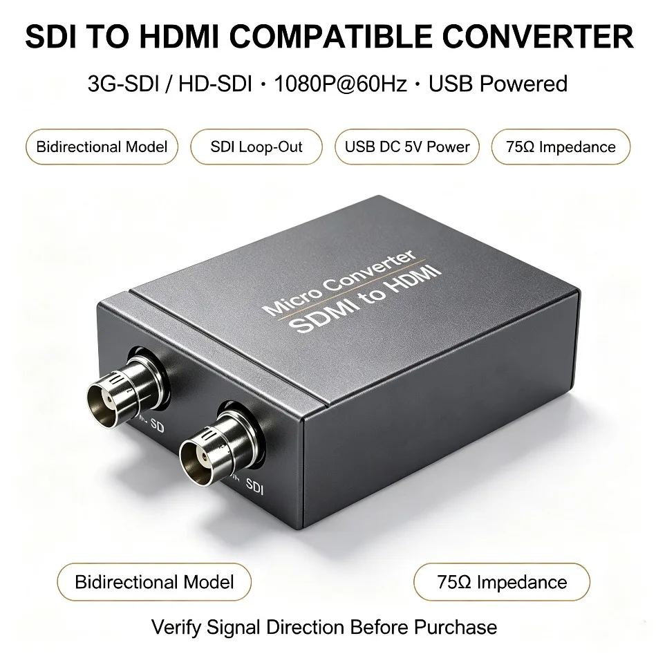 HDMI-Compatible To SDI Converter With Loop Out 3G-SDI HD-SDI 1080P 60Hz Signal Adapter USB Powered For Broadcast Post Production