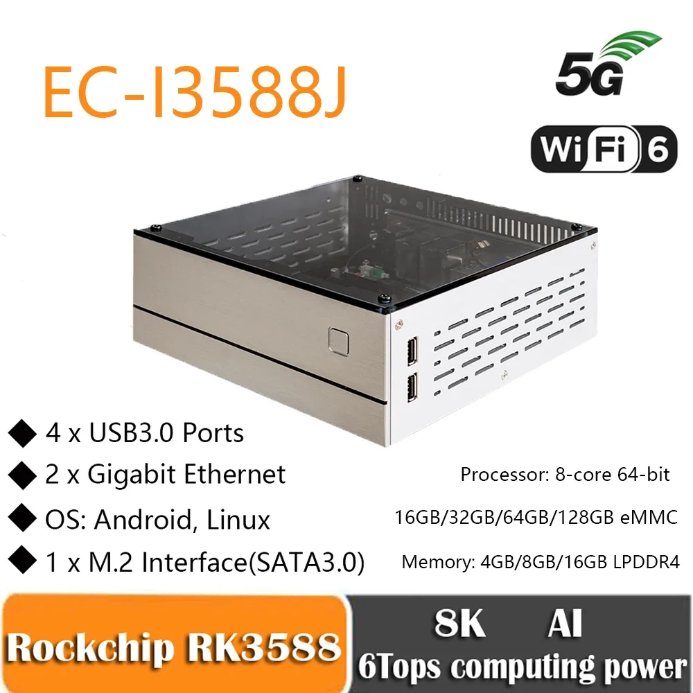 Firefly EC-I3588J Host Rockchip RK3588 8K AI Mini-ITX Board 8-core 64-bit 4GB/8GB/16GB LPDDR4 NPU 6Tops Support Android