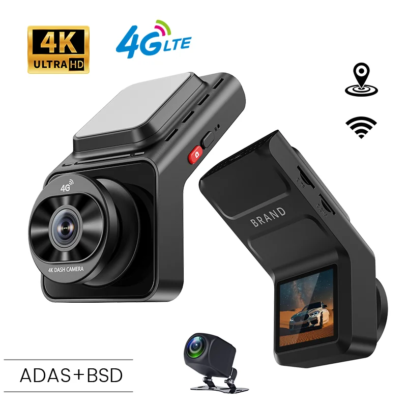 4K 4G 2Inch dashcam with dual lens record wifi gps tracking fit remote live video check on phone 12-24v power supply car camera
