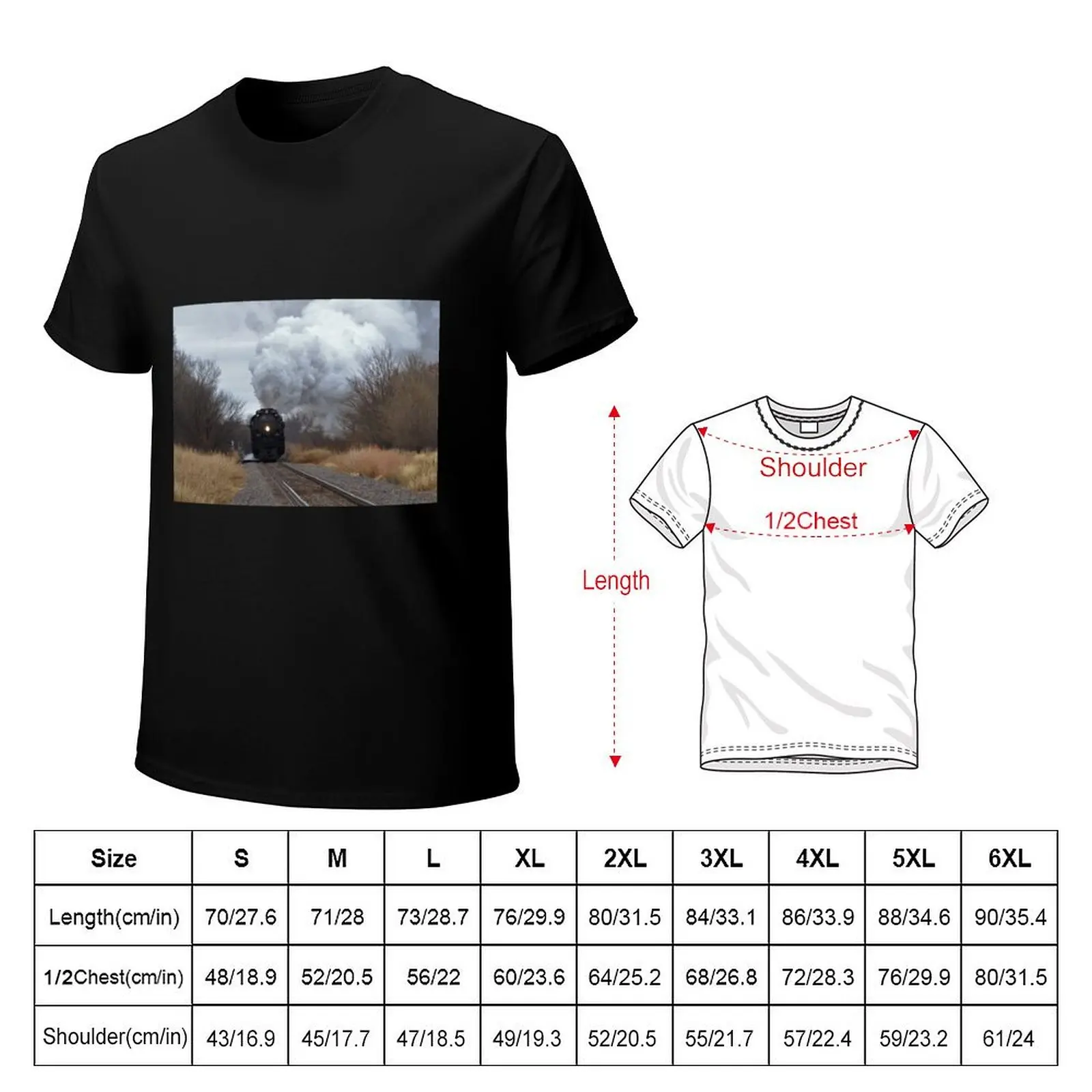 Big Boy 4014 with Steam,Smoke and Prairie grass and sky with tree's. T-Shirt Casual Fashion Short Sleeve Cotton T-Shirt