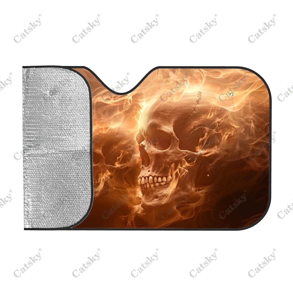 Psychedelic Human Skull Car Windshield Sunshade, Front Auto Car Windshield Sun Shade Blocks Uv Rays Sun Visor Protector