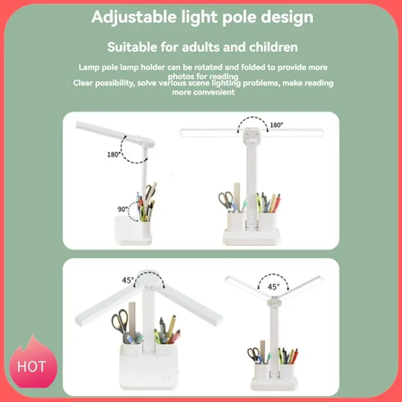

HOT-LED Desk Lamp Light With 2 Pen Holders Touch Control Foldable Eye-Caring Table Lamp For Office Home Reading Study