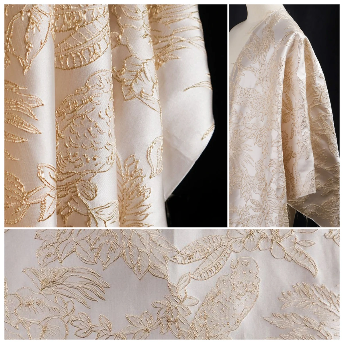 

Трехмерная широкая текстурированная ткань с тиснением цвета шампанского и золота для дизайнерских платьев Ханфу и традиционной китайской одежды