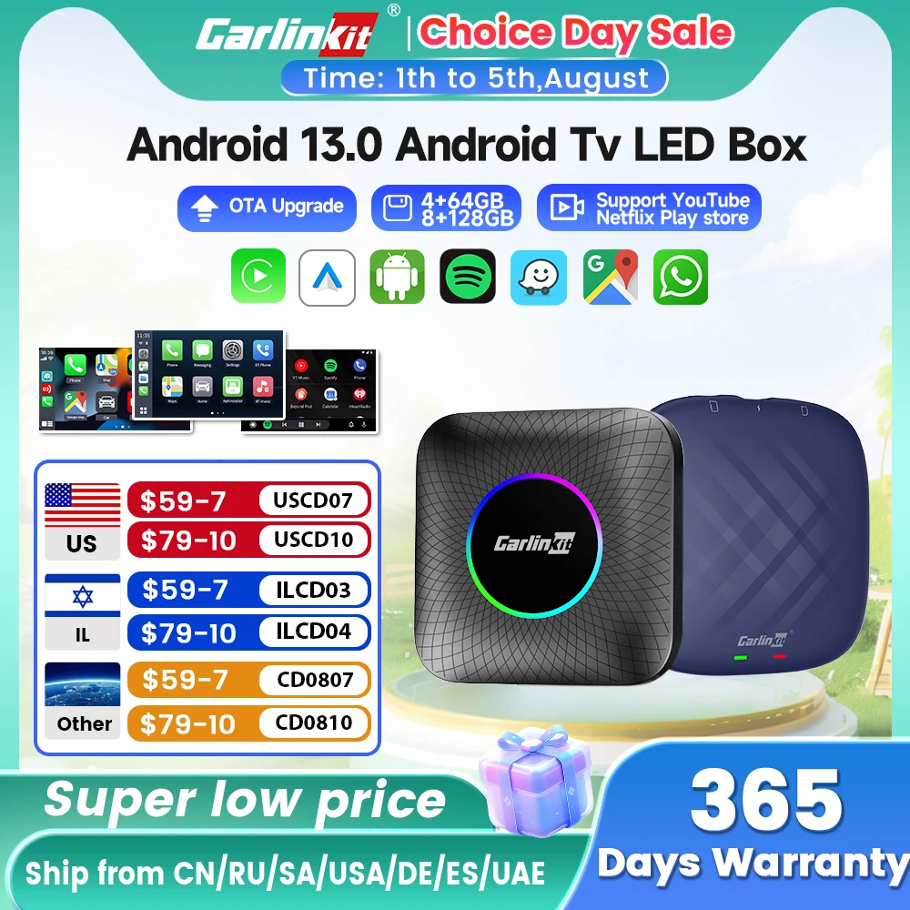 Carlinkit Ai Box Android 13 светодиодный