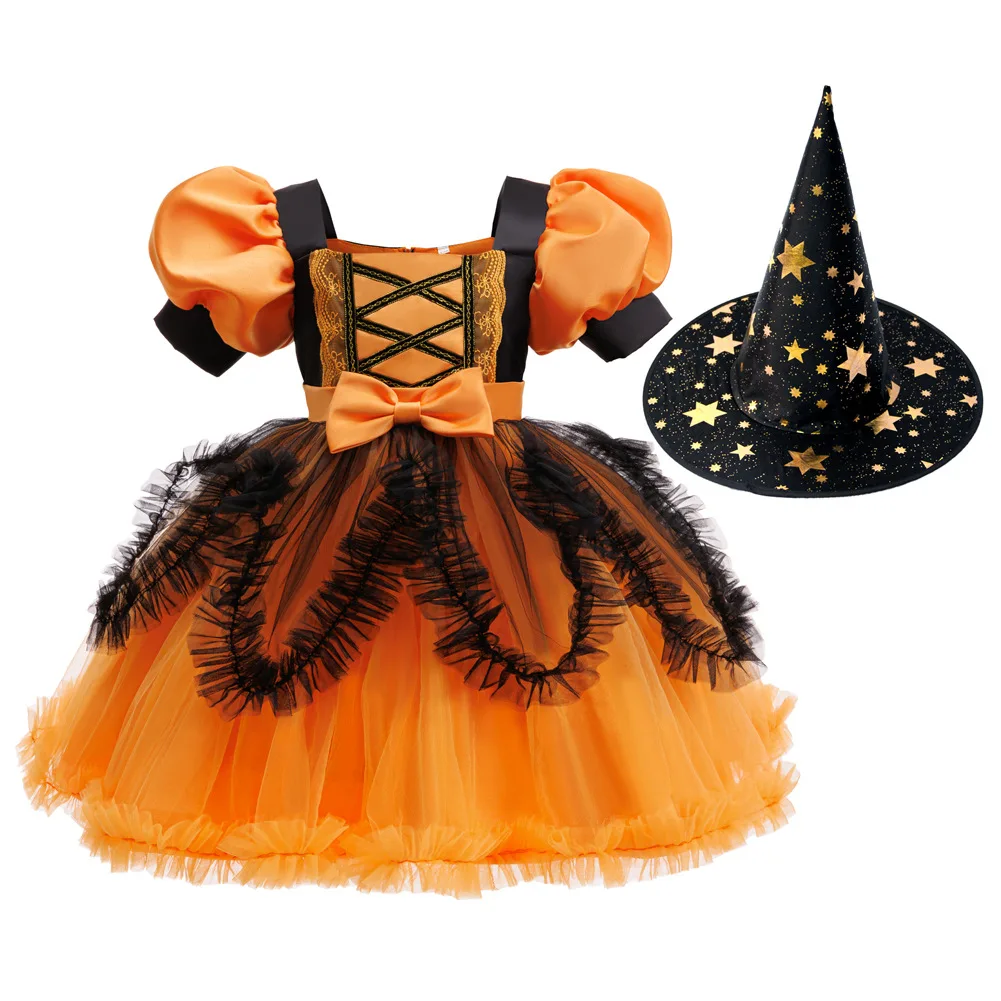 3-10 years old Halloween design costume - pumpkin outfit Trick or Treat Cosplay Party Show Costume Elegant Witch Princess Dress