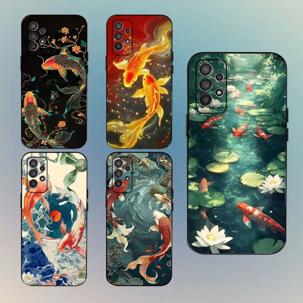 

Luckly Koi Goldfish Phone Case For Samsung Galaxy A13,A21s,A22,A31,A32,A52,A53,A71,A80,Soft Black Shell