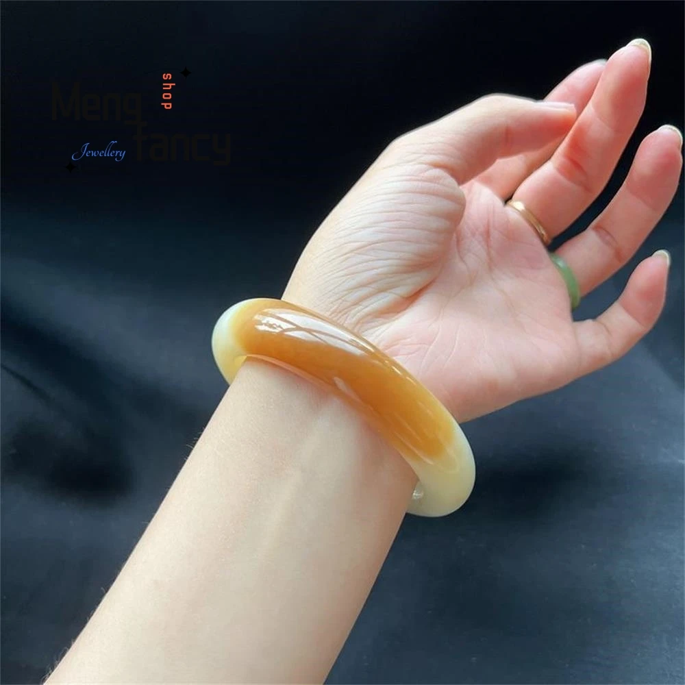 Natural Hetian White Jade Sugar Material Playful Colour Seed Material Bangle Exquisite High-grade Luxury Jewelry Holiday Gifts