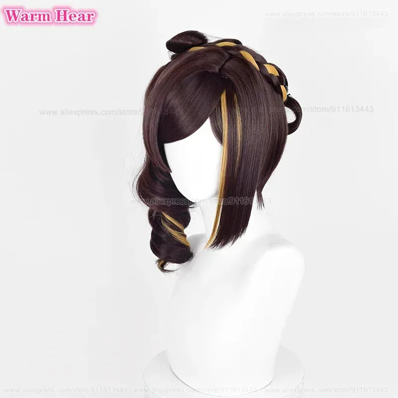 Синтетический парик Chiori, короткий, 43 см, коричневый, с бликами, желтый зажим для хвоста, парик для косплея, термостойкие волосы, парики для Хэллоуина