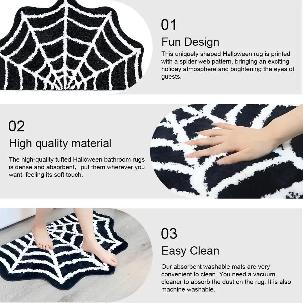 2 Pack Spider Web Bath Mat, 31‘’×20‘’ Halloween Decor Spider Web Rugs, Non-Slip Tufted Mats for Halloween Decor for Front Door,