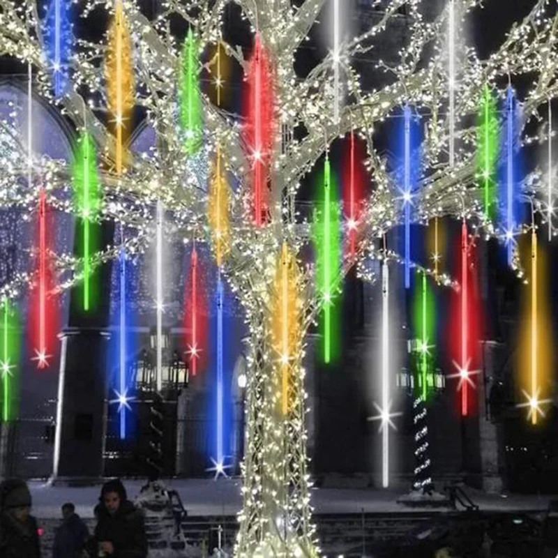 LED Meteor Shower Rain Light 8 Tubes Outdoor Garden Christmas String Light EU/US Plug Snow Falling Raindrop Icicle Light 50/30CM