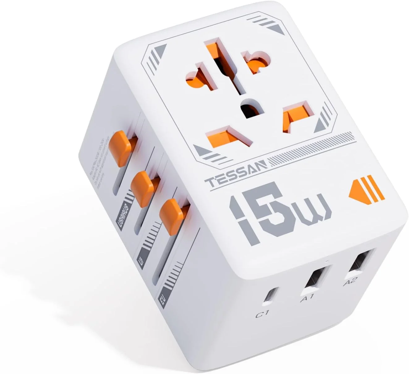 TESSAN 65W GaN Reiseadapter Universalsteckdose mit 2 USB 2 Typ-C Schnellladegeräten Internationaler Stromadapter EU/UK/USA/AUS Stecker