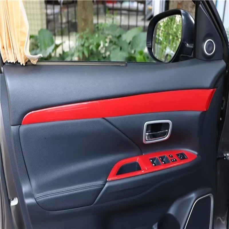 For Mitsubishi Outlander 2017- 2021 ABS wood red carbonfiber front door handle bowl door armrest strip Interior accessories