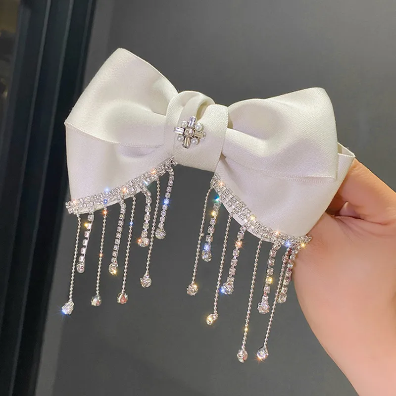 South Korea Crystal Tassel Hair Bow Hairpins Spring Clips Women Boutique Pin Hair Accessories Headdress Wholesale Price Bow-knot