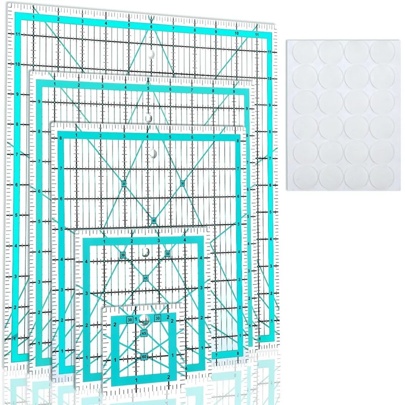 

AT29-Non-Slip Ring Equipped 5 Square Quilting Rulers, Acrylic Quiltting Template, Creative Grid For Sewing Projects