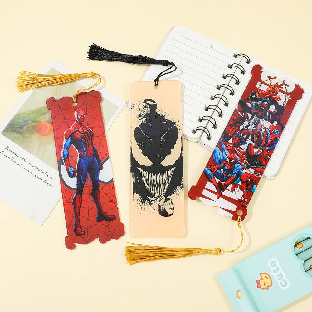 Spider-Man บุ๊คมาร์คอะคริลิคคนรักการอ่านอ่านอุปกรณ์เสริมวันหยุดของขวัญสําหรับครูศึกษาเครื่องเขียนสําหรับนักเรียน