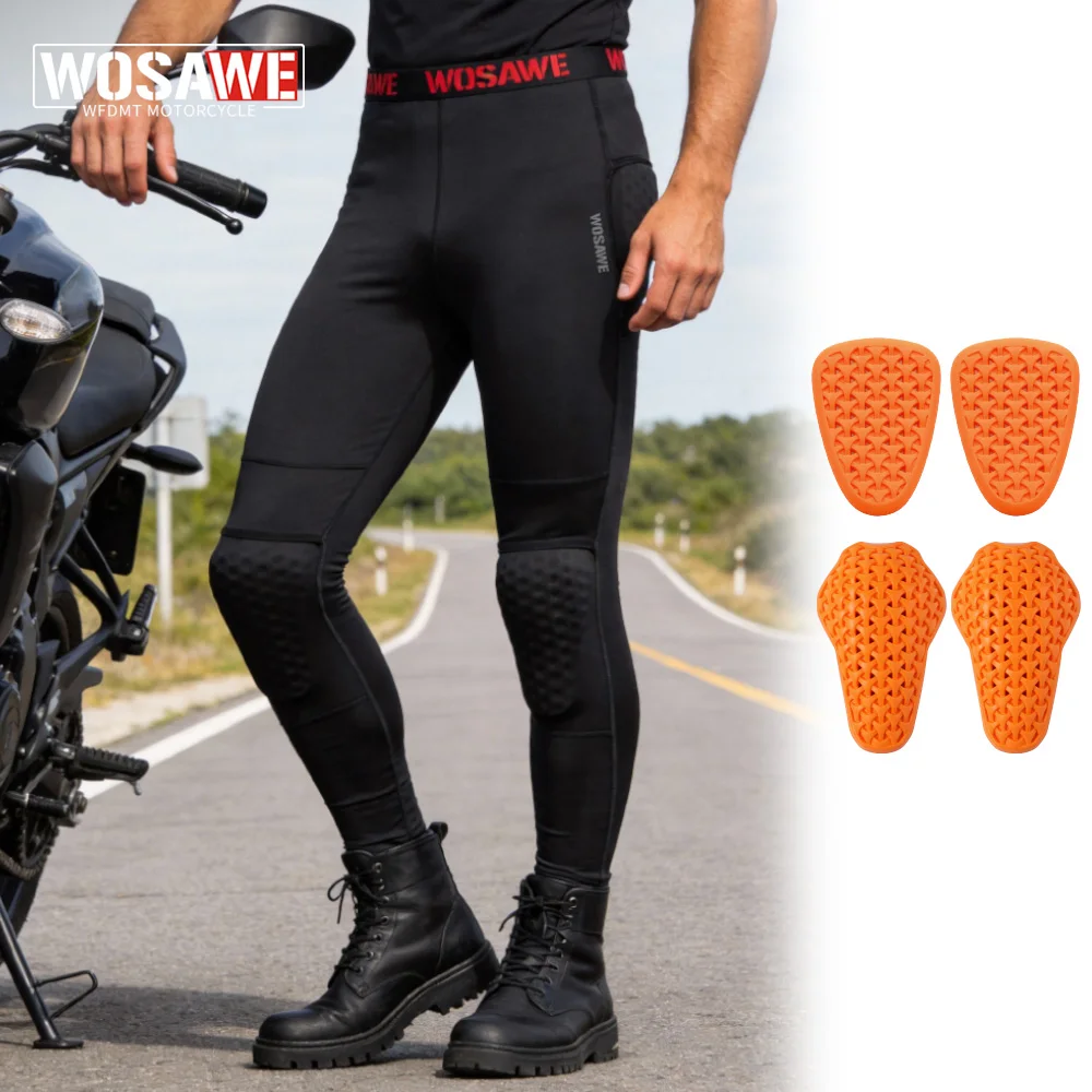 

WOSAWE Motorcycle Style Pants Unisex Outdoor Riding Pants Stretchy Slim Fit Breathable Compression Tights City Riding Trousers