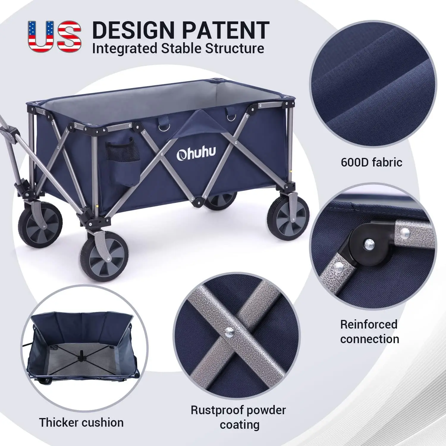 Large Collapsible Folding Wagon Cart: Ohuhu Reinforced Foldable Wagons 115L/220 LB Capacity Heavy Duty Outdoor Grocery Shopping