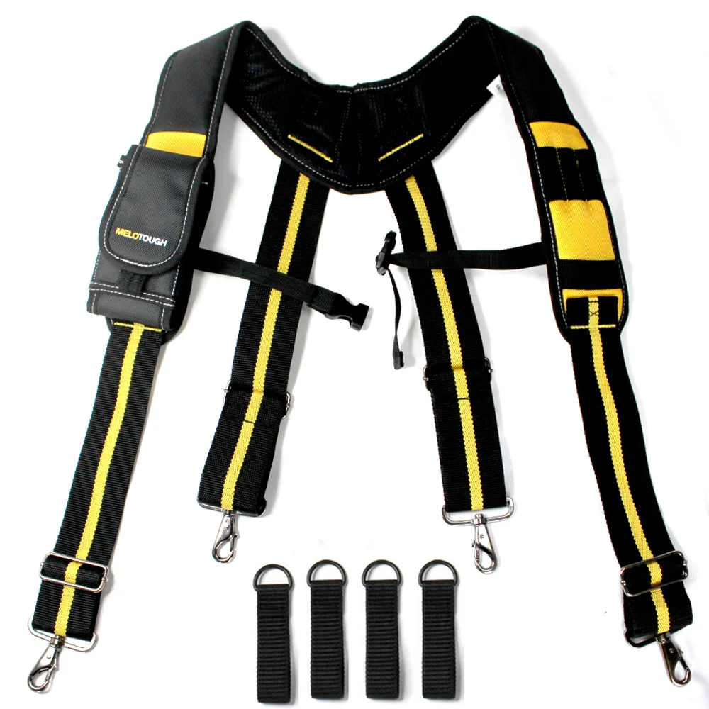 MELOTOUGH Tool Belt Suspenders Construction Work Braces For Men With Detachable Phone Holder comfortable foam shoulder padder