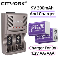 9V 6F22 Rechargeable Battery 300mAh NIMH Battery + 9V/1.2AA/AAA  LED Indicator Charger For Microphone Guitar Metal Detector