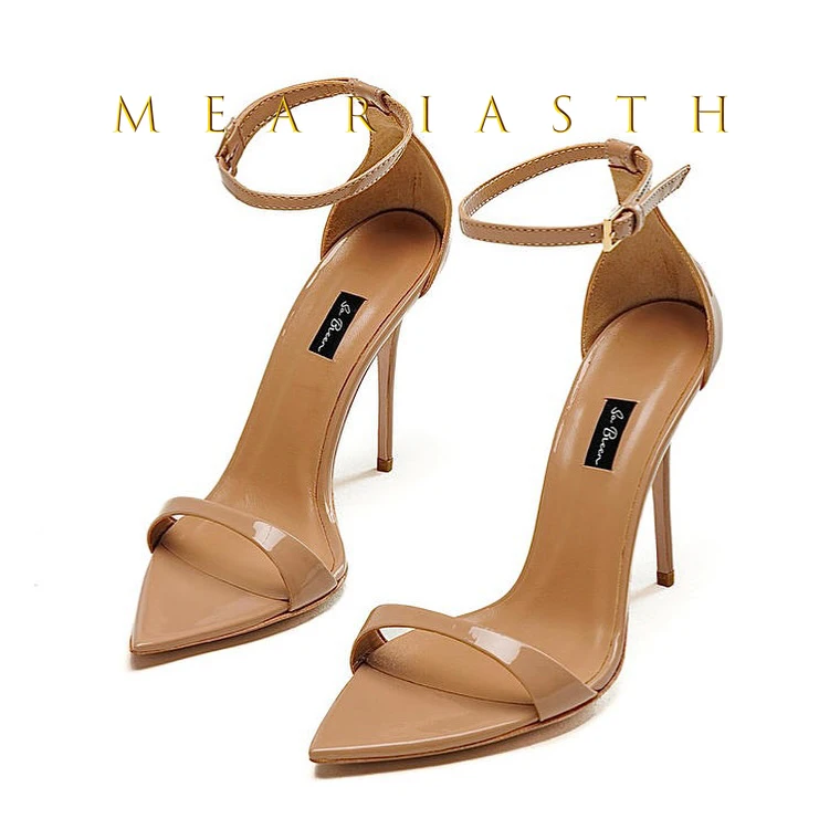 

Women Elegant Single Strap Sandals Pointed Toe Ankle Buckle Dress Pumps Stiletto high Heel Summer Banquet Shoes plus Size 46