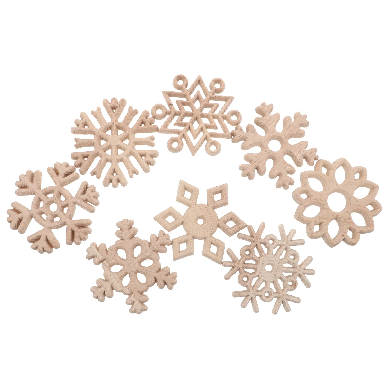 

8Pcs European Wood Carved Snowflakes Unfinished Mini Wooden Ornaments for Christmas Tree DIY Winter Home Office Decoration