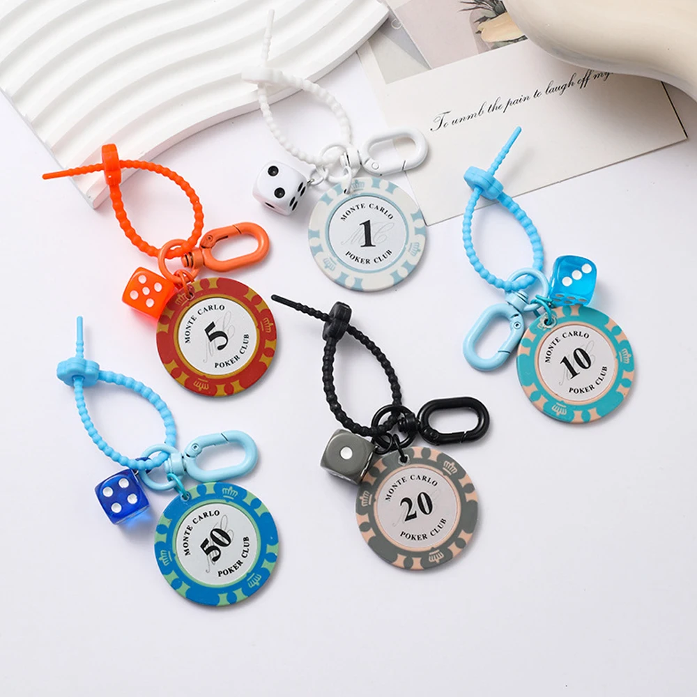 Lucky Resin Poker Chip Dice Pendant Keychain Women Men Multi-Function Luggage Tag Funny Backpack Wallet Decoration Accessory