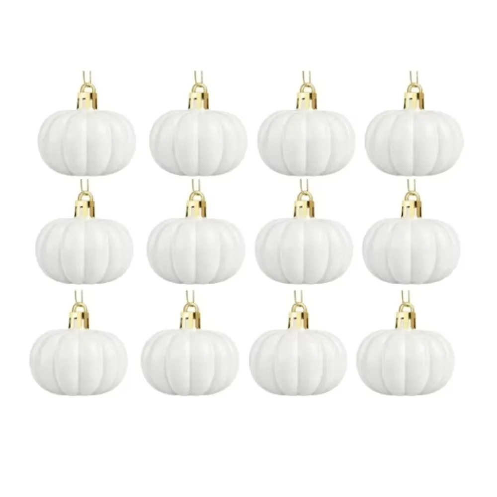 12 Pcs Matte Pumpkin Hanging Ornaments Colorful 12Pcs/Box Thanksgiving Pumpkin Ball Multi-functional Plastic