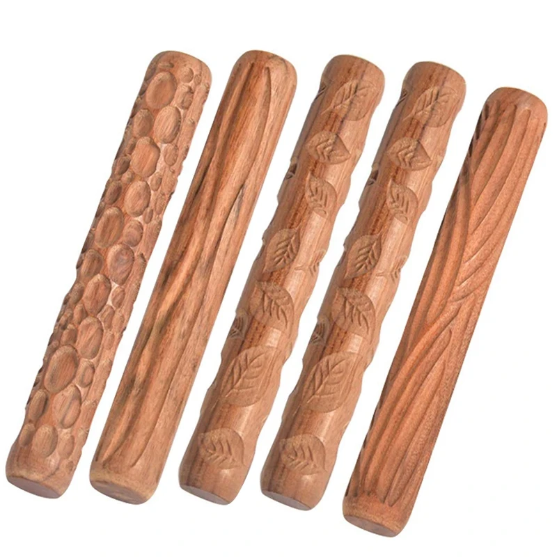 Wood Hand Rollers For Clay Stamp Clay Pattern Roller Ceramic Tools Carved Texture Printing Mud Rolling Embossed Pattern