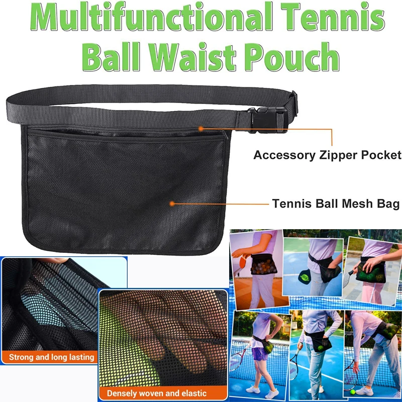 Tennis Ball Pickleball Table Tennis Cycling Running and Golf Mesh Storage Bag Multi-function Band Pouch for Women Men Athletes