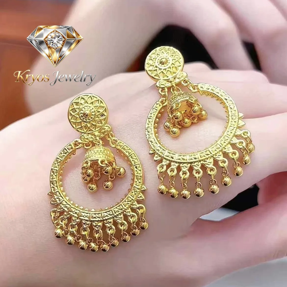Kryos Jewelry Birdcage Tassel Stud Earrings Women 24K Gold AU999 - Decent & Exquisite, Top Choice for Chinese-style Gifts