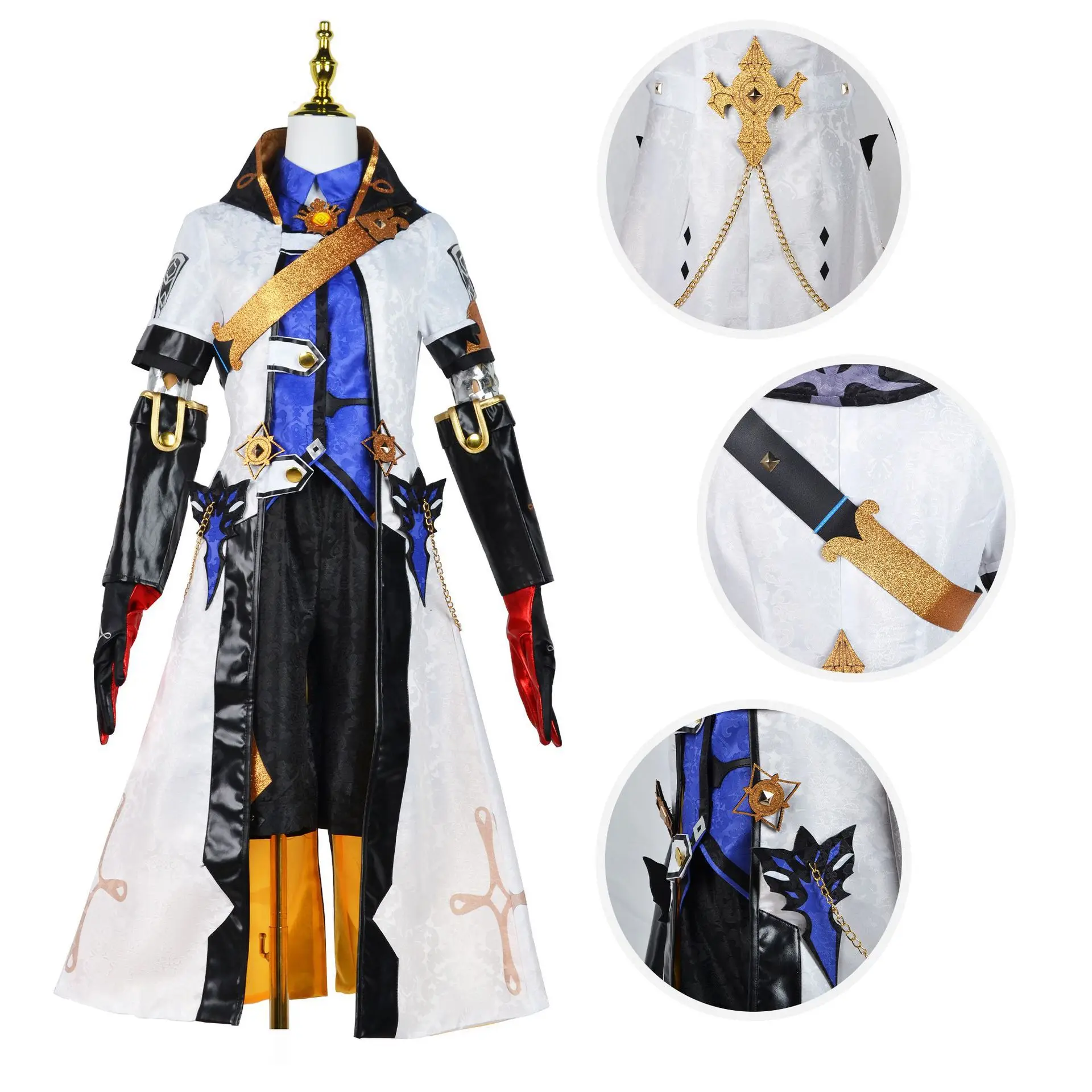 Fato de Cosplay Albedo Masculino, Game Genshin Impact, Conjunto completo, Uniforme, Peruca, Encenação, Festa de Halloween, Roupas de Carnaval, Adulto