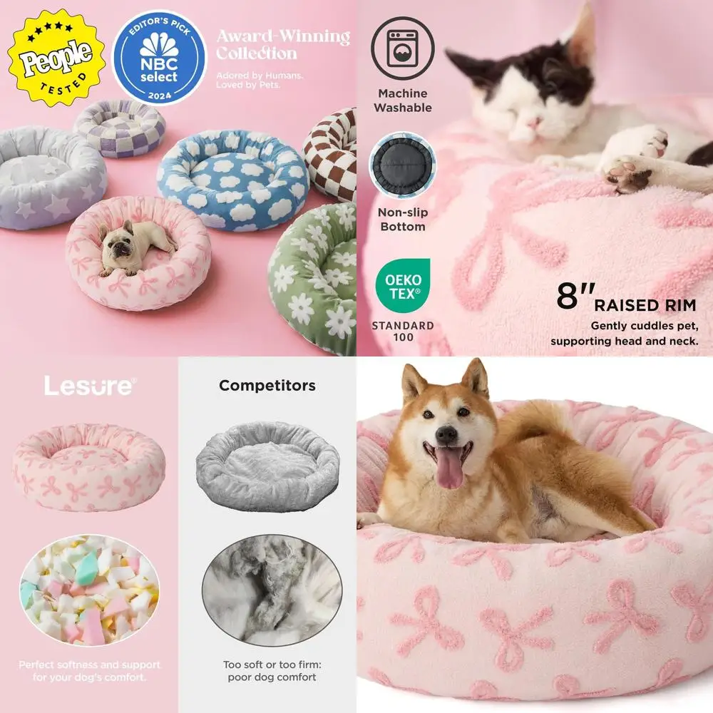 

Pink Taffy 36 Round Dog Bed with Anti-Slip Bottom, Plush Shaggy Fabric, Washable, Ideal for Large Dogs and Cats, Calming Pet Gif