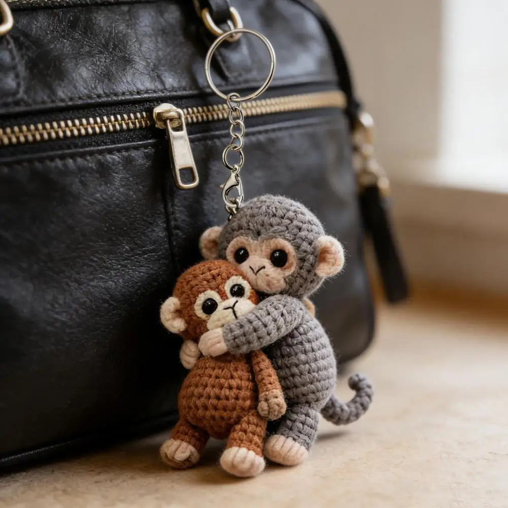 

Crochet Monkey Keychain Handmade Knitted Crochet Monkey Charm for Backpack Purse Keys Emotional Support Gift for Family Friends