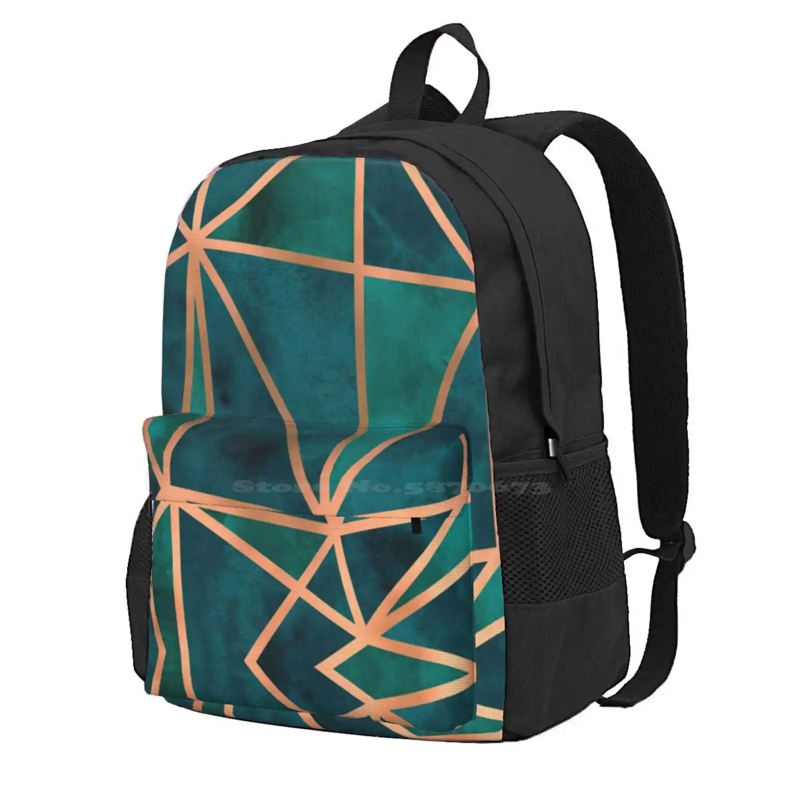 Copper And Emerald Geometric Design Hot Sale Schoolbag Backpack Fashion Bags Abstract Pattern Geometric Copper Emerald