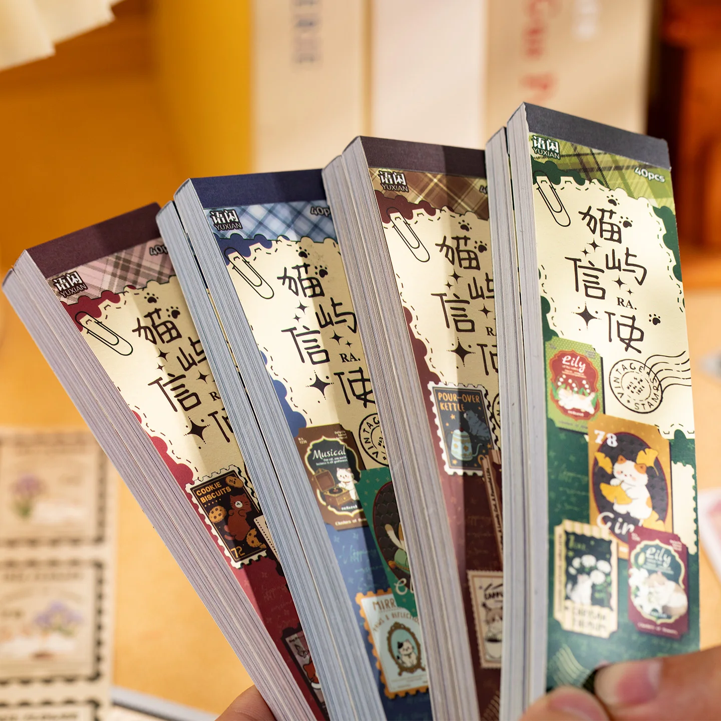 Mr. Paper 40Sheets Vintage Cat Ticket Sticker Book Writable for Journal Scrapbooking DIY Notebook Dairy Postcard Decoration