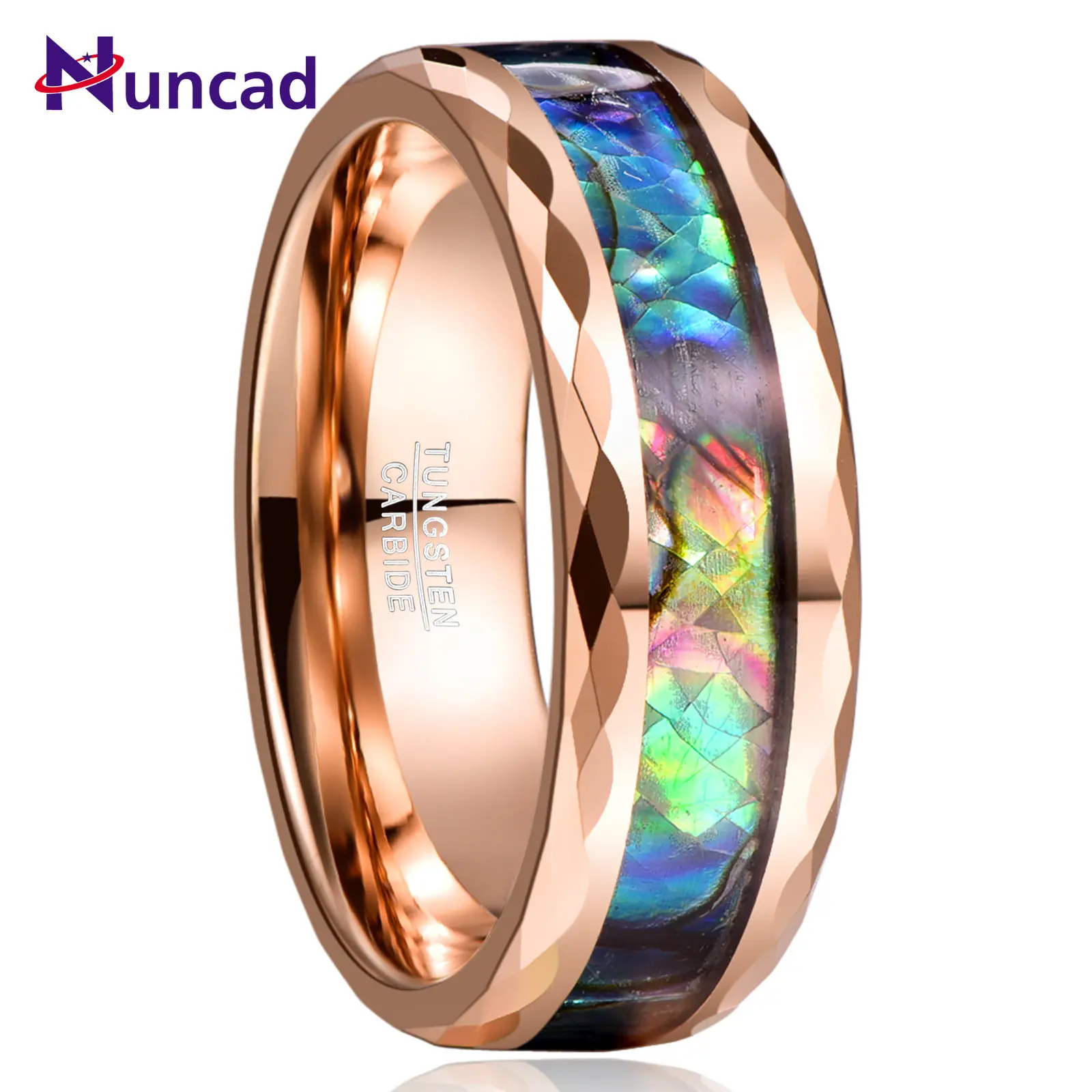 

NUNCAD Tungsten Carbide Ring 8MM Width 2.3MM Thick Plating Rose Gold Batch Flower Inlaid Abalone Shell Tungsten Steel Ring