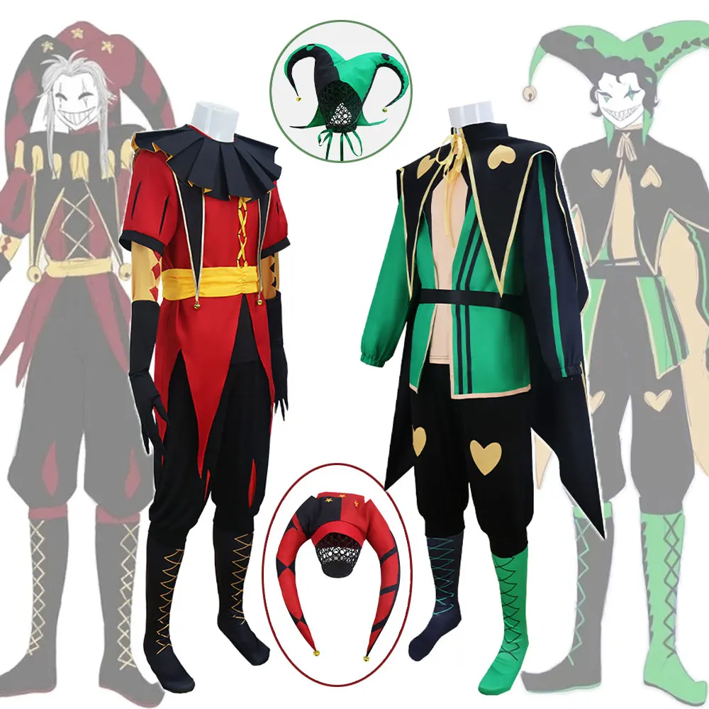Anime The Freak Circus Cosplay Pierrot Harlequin Kostüm Erwachsenen-Clown-Set mit Oberteil, Hose und Hut Joker-Uniform Halloween-Karnevals-Outfit