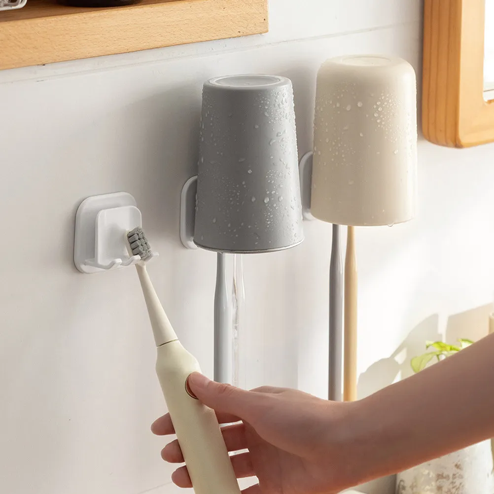 2Pcs Wall Toothbrush Mount Self-Adhesive Toothbrush Wall Organizer Universal for Most Toothbrushes Cups No Drill Needed