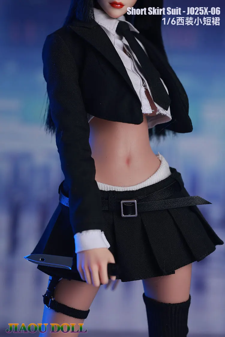 

1/6 Scale Female Soldier Short Slim Shirt Black Suit Low-waisted Mini Skirt SockS Hot Girl Set Fit 12inchs Action Figure Model