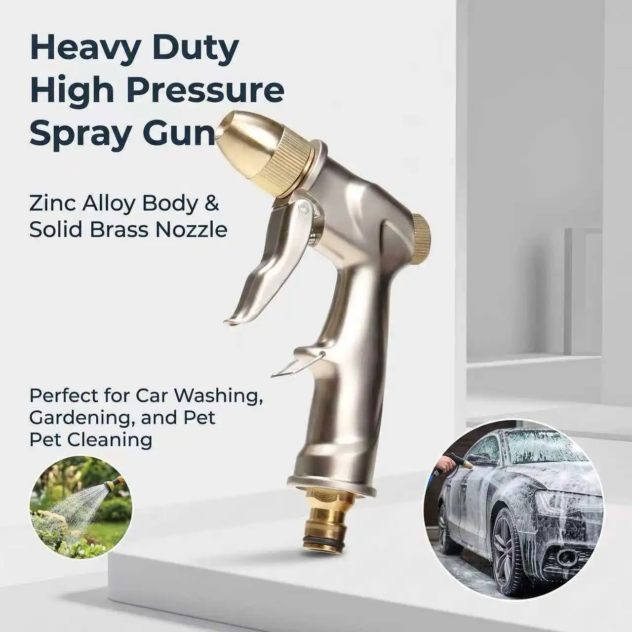 Zinc Alloy High Pressure Water Gun Adjustable Nozzle Handheld Sprayer For Car Wash Garden Pet Bath Patio Clean