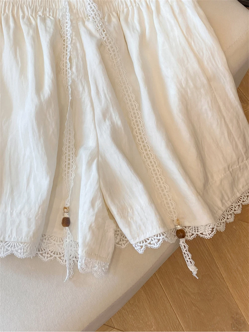 Coreano sle casual doce renda guarnição dstring solto emagrecimento calças de perna larga das mulheres dos homens verão faion ort orts