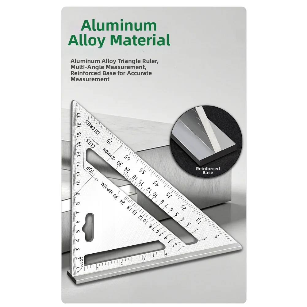 Aluminum Alloy 7 Inch Triangular Measuring Tool with 45 Degree and 90 Degree Angles for Woodworking Layout and Alignment
