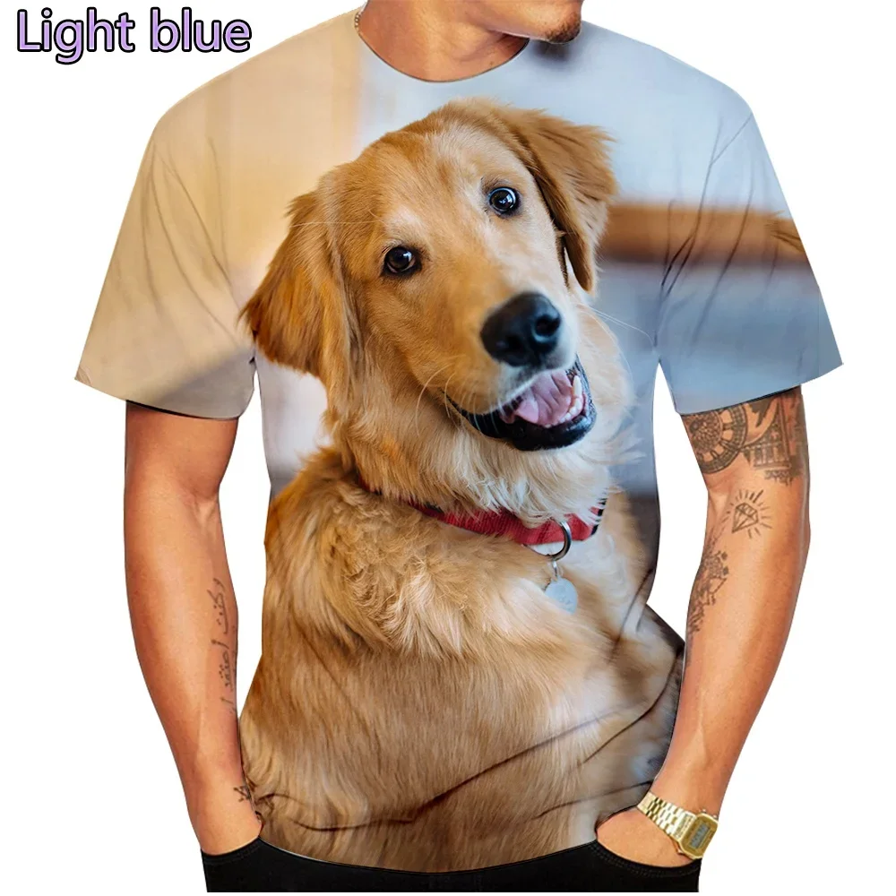 2024 Fashion Short Sleeve Cute Dog Summer 3D Printed T-Shirt Golden Retriever Fashion Casual Men\'s T-Shirt