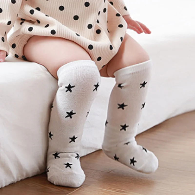 Little Kids Knee High Socks Set for Boy Girl Baby Children Stars Long Tall Cotton Socks Heel Footed Accessories 2-6 Years
