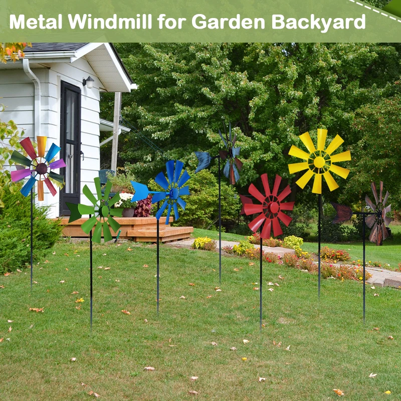 28in Wind  Decorative Lawn Ornament Wind Mill Wind Sculpture Metal Windmill for Lawn Yard Outdoor Patio Decoration