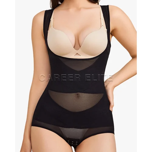 Imagen 2 del producto Corsé con paneles de malla transparente para mujer, corsé con Control de barriga de talla grande europeo y americano, mono moldeador de elevación de cadera con entrepierna abierta