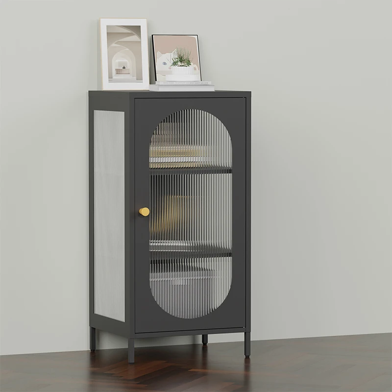 !@Living Room Storage Cabinet Kitchen Display Cabinet Metal Glass Door Mini Cupboard Steel Sideboard